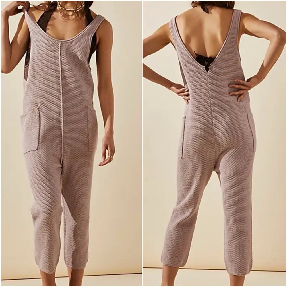 Free People Small Hailee Sweater Knit Sleeveless Jumper Jumpsuit in Lilac Purple